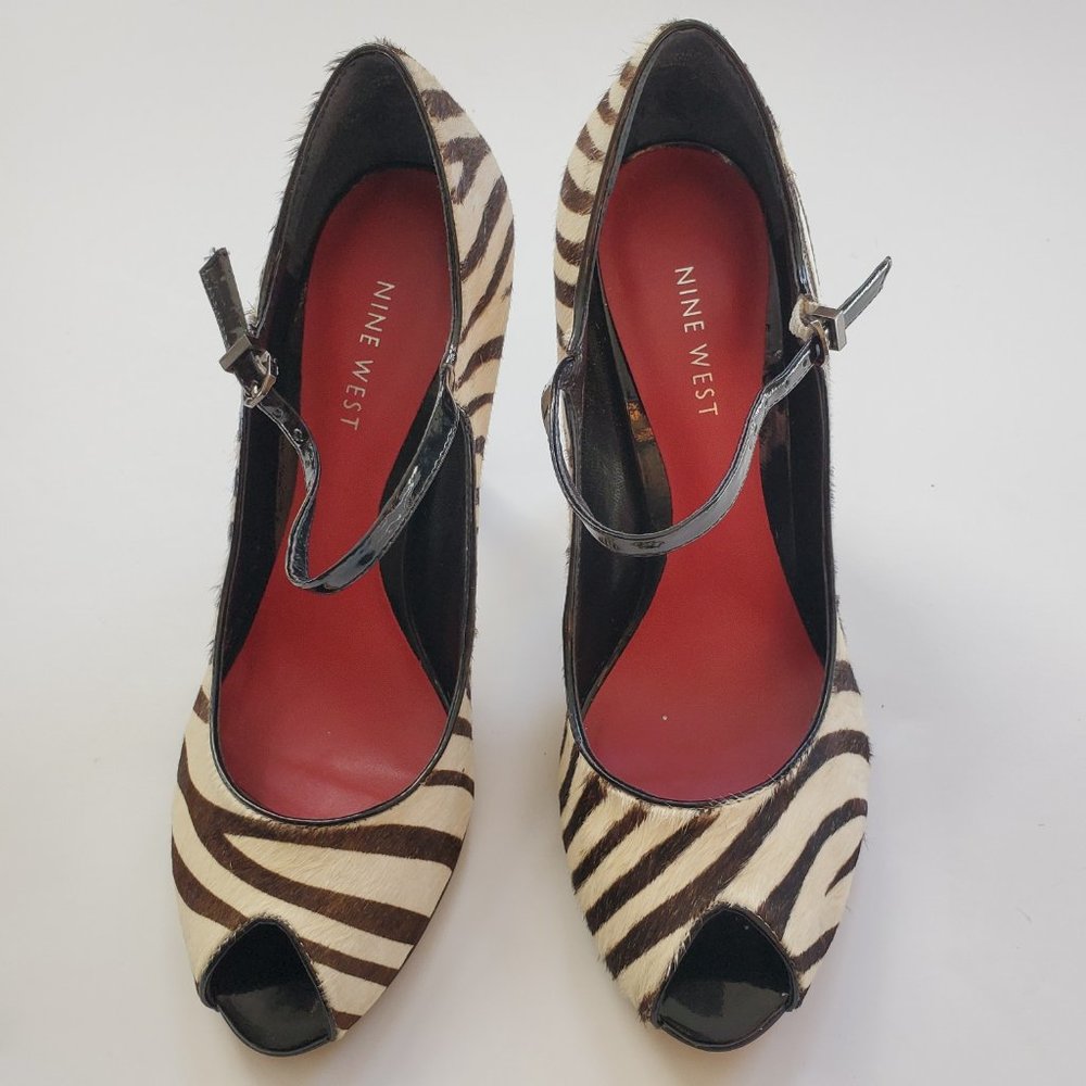 Nine West high heel peep toe zebra print 7.5